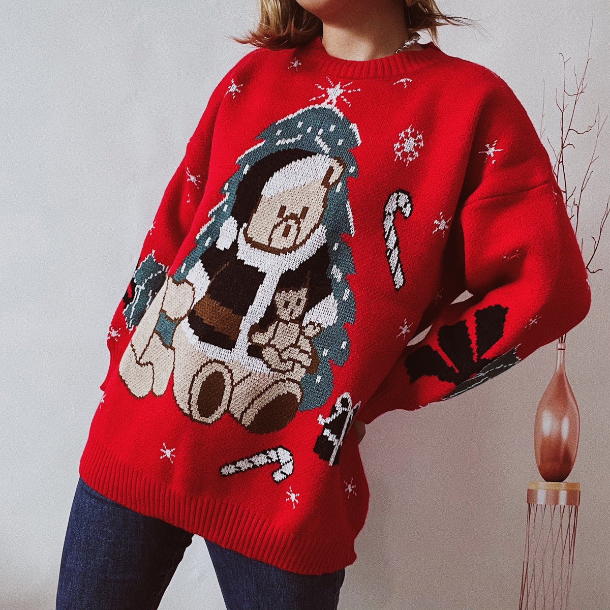 Christmas Bear Embroidered Casual Thick Pullover Sweater