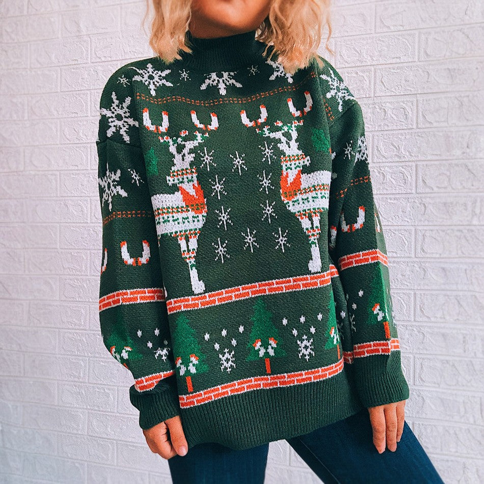 Christmas Elk Snowflake Tree Knitted Pullover Sweater