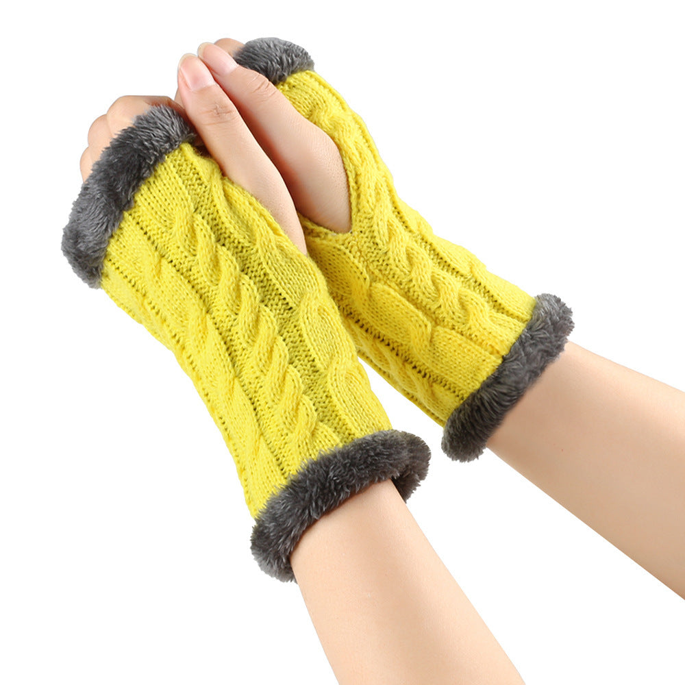 Fleece Lined Fluffy Twist Knitted Gloves