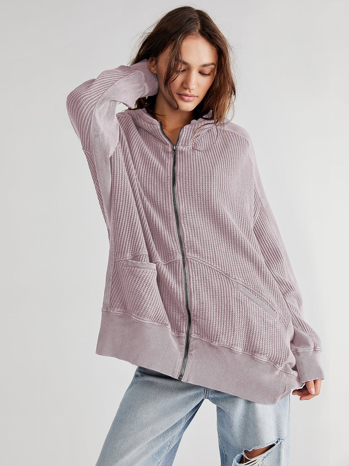Long Zipper Open Front Cardigan Hoodie