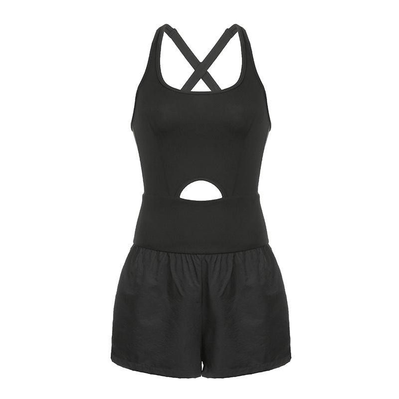 Cross Cutout Short Sports Romper