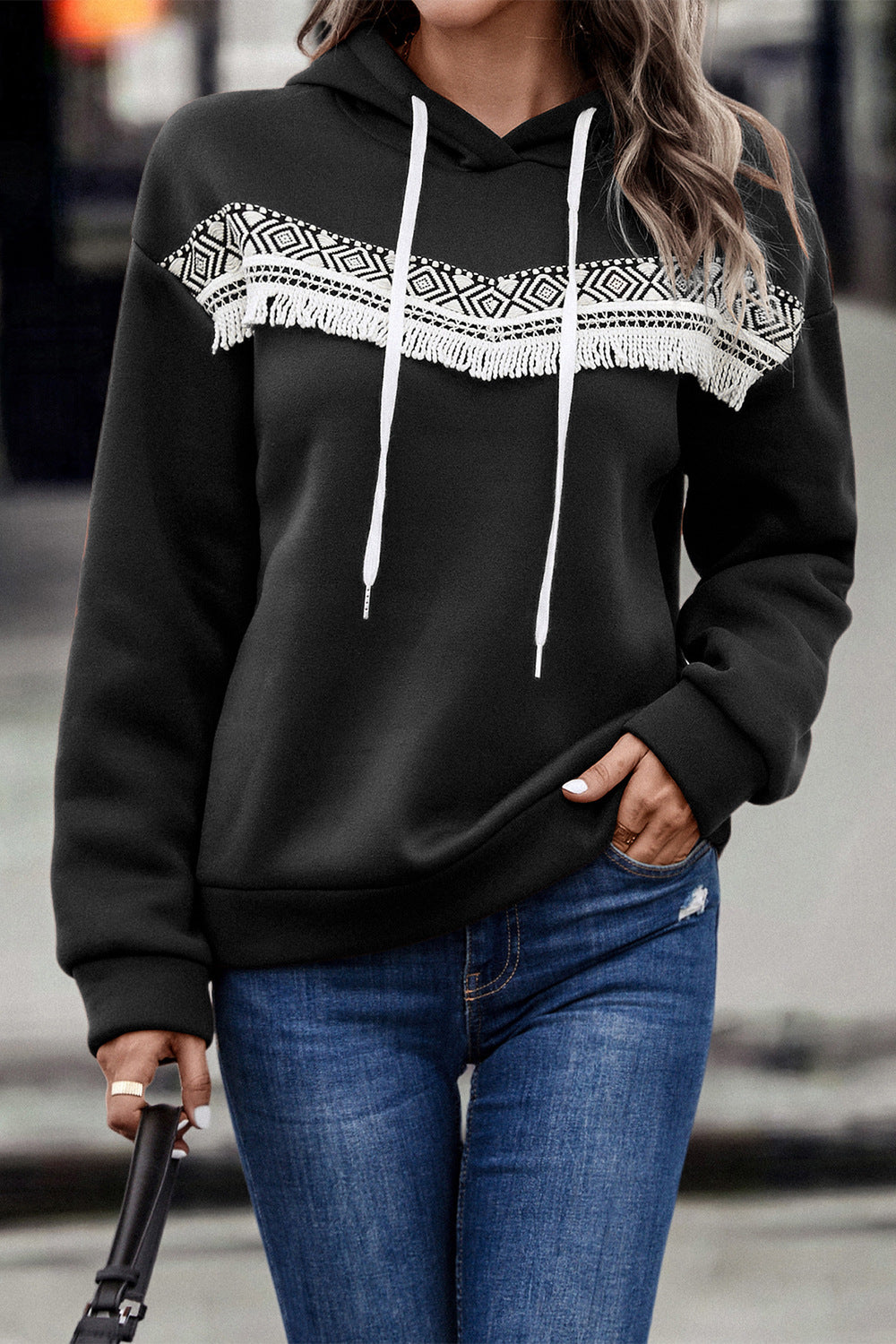 Loose Fit Lace Casual Pullover Hoodie