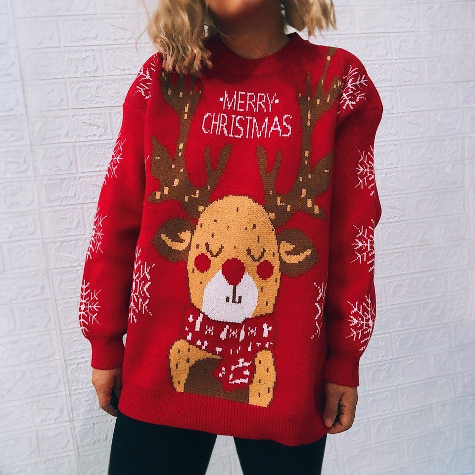 Christmas Sleepy Reindeer Knitted Pullover Sweater