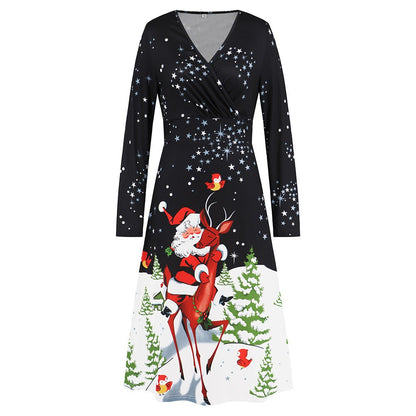 Long Sleeved Christmas Printed Party Play Maxi Dress