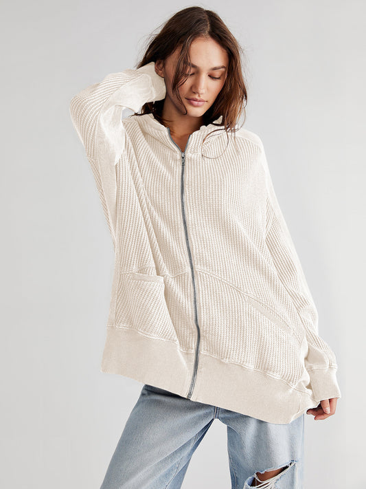 Langer Cardigan-Hoodie mit Reißverschluss und offener Vorderseite