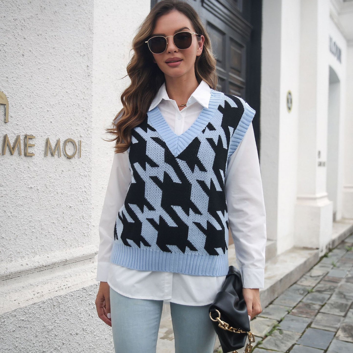 Casual Houndstooth Pattern Sweater Vest