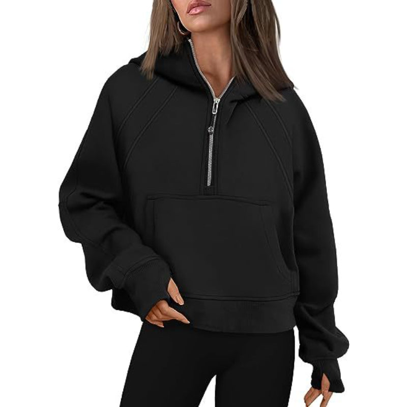 Casual Half Zipper Velvet Sweatshirt Hoodie