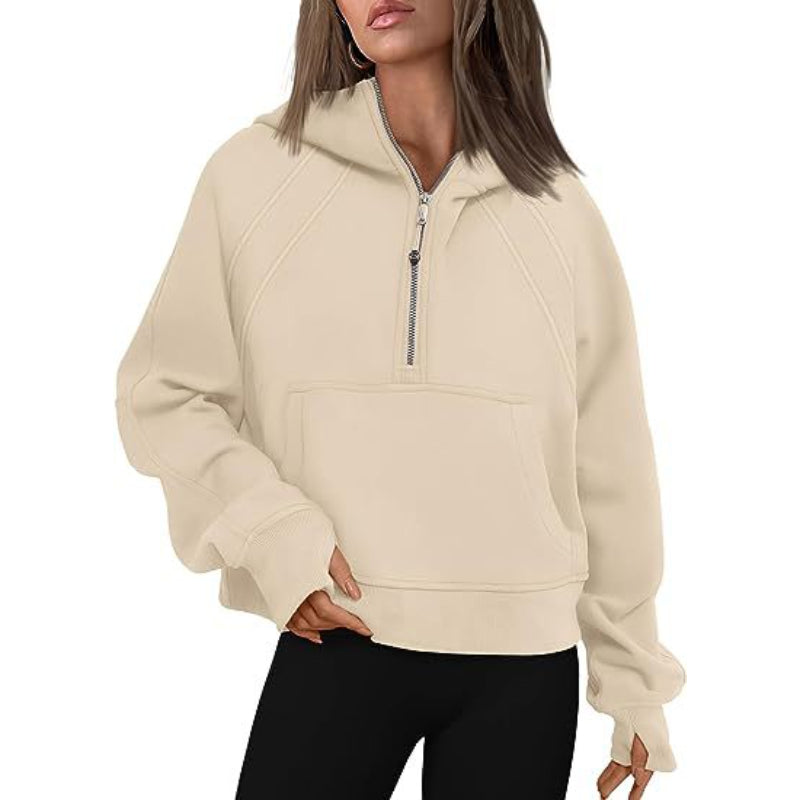 Casual Half Zipper Velvet Sweatshirt Hoodie