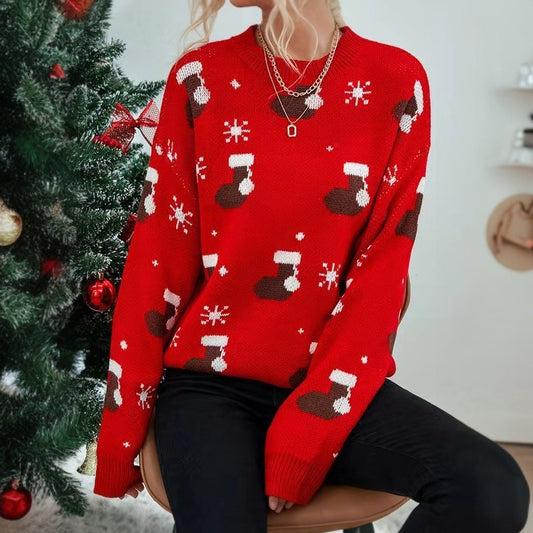 Weihnachtssocken-Hut-Muster-Strickpullover-Pullover