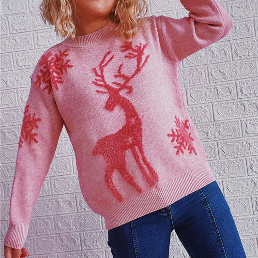 Christmas Snowflake Deer Jacquard Knitted Sweater