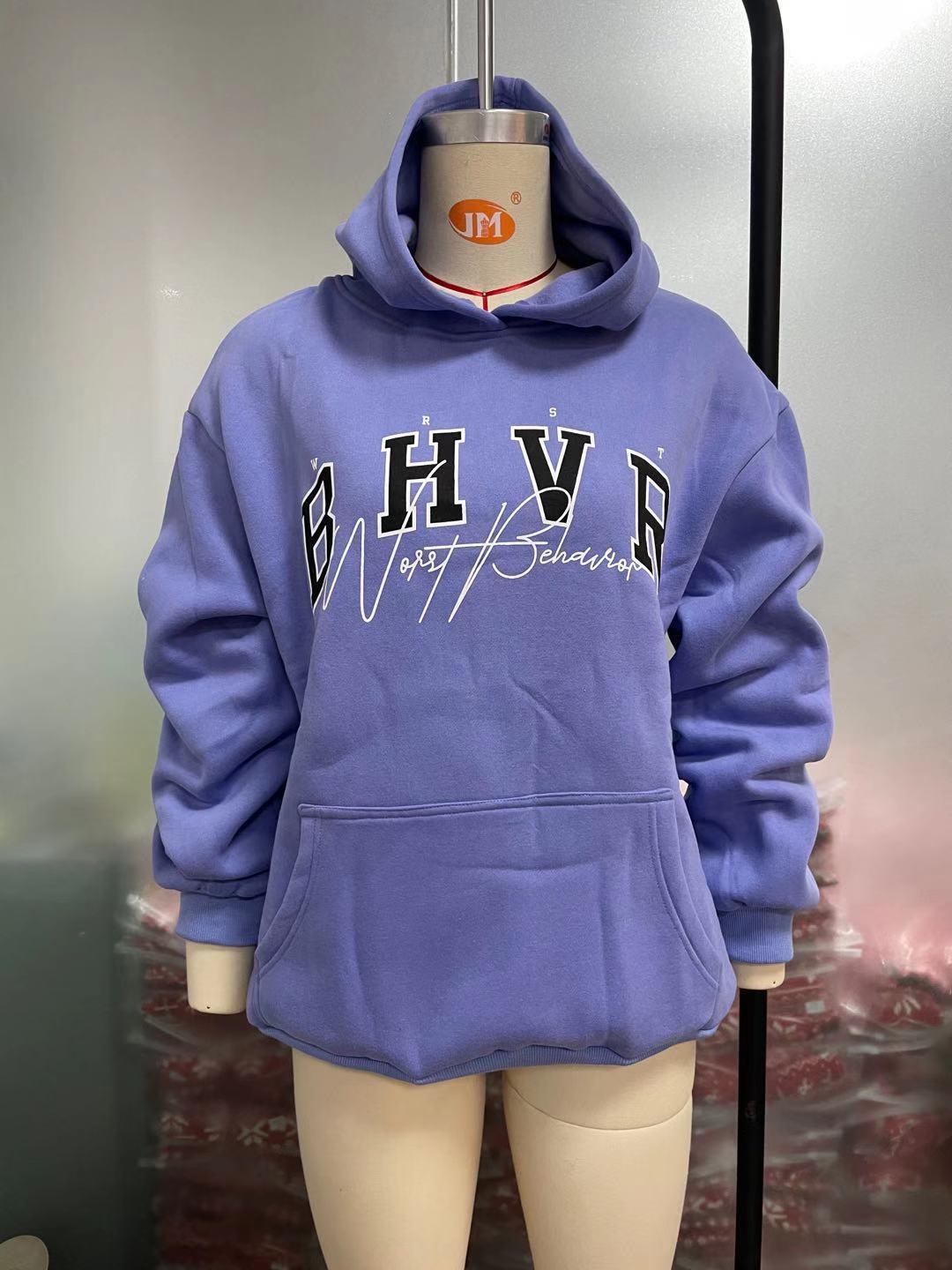 BHVR Printed Casual Pullover Velvet Hoodie