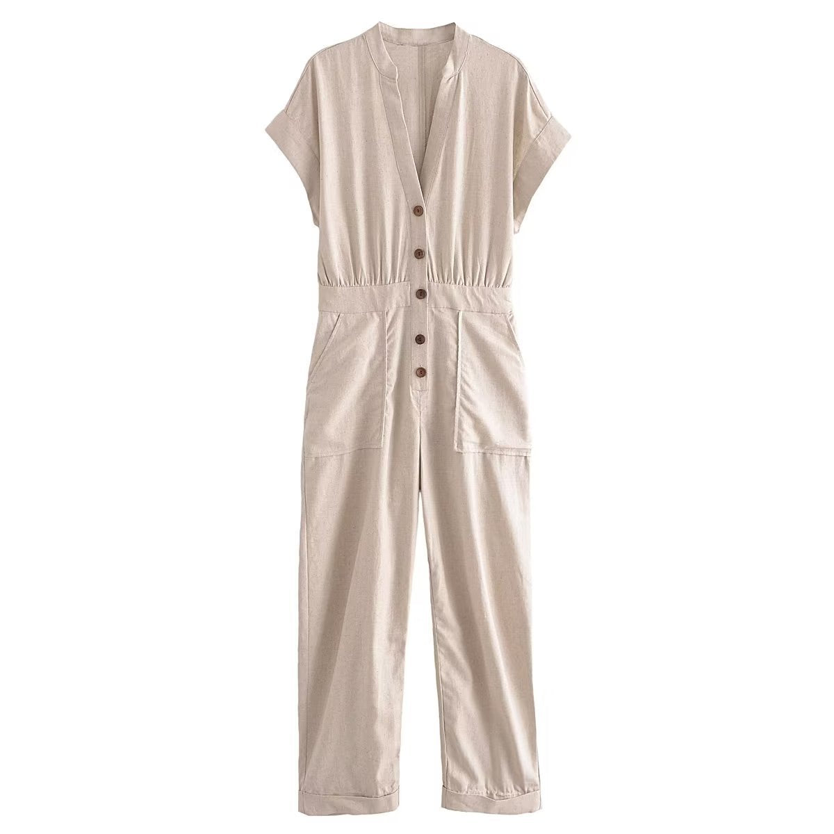 Summer Linen Blended Straight Long Jumpsuit