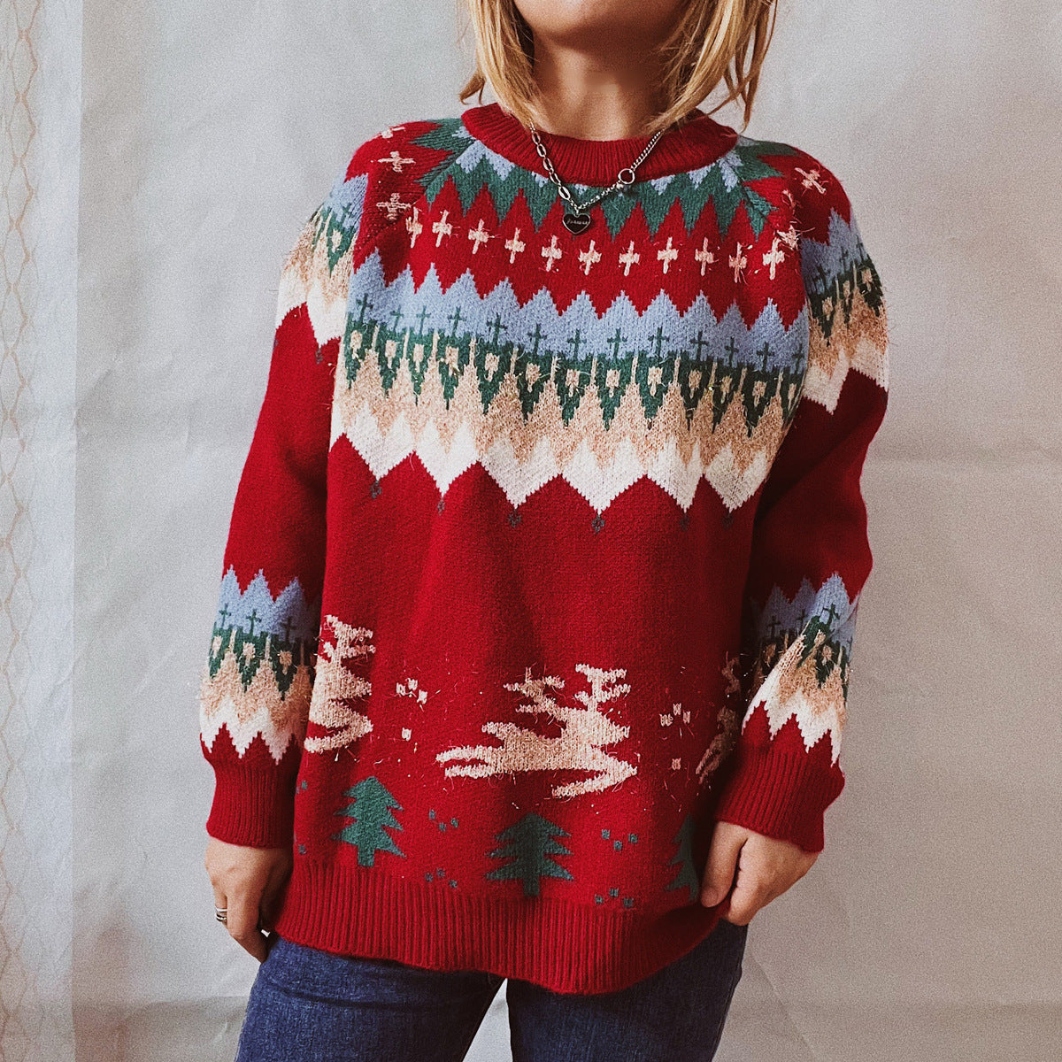 Christmas Thickened Raglan Sleeve Pullover Sweater