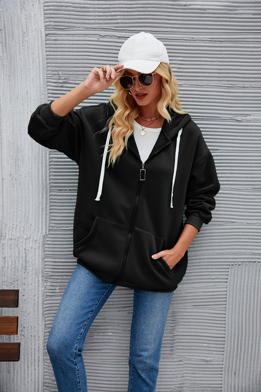 Long Sleeve Full Zipper Thick Sweater Hoodie