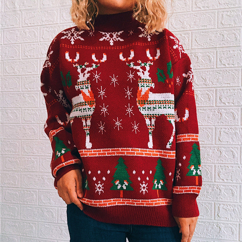 Christmas Elk Snowflake Tree Knitted Pullover Sweater