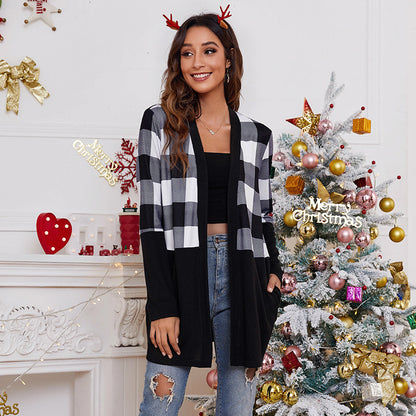 Stilvoller lockerer Cardigan-Mantel mit Weihnachtsmusterdruck