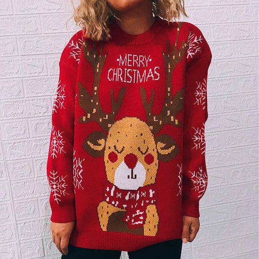 Christmas Sleepy Reindeer Knitted Pullover Sweater