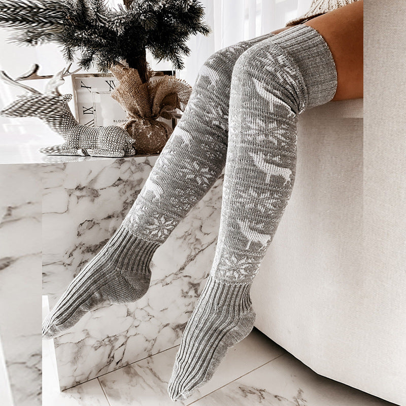 Warm Snowflake Printed Christmas Long Knitted Socks