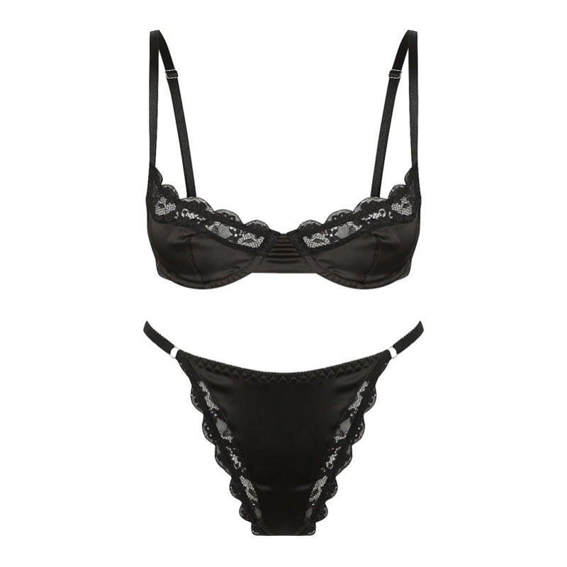 Bohemian Wind Stretch Satin Lace Bra Set