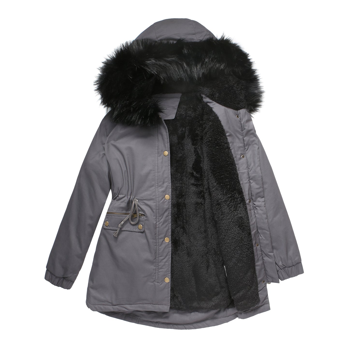 Fleece Lined Fur Collar Hooded Jacket Parkas