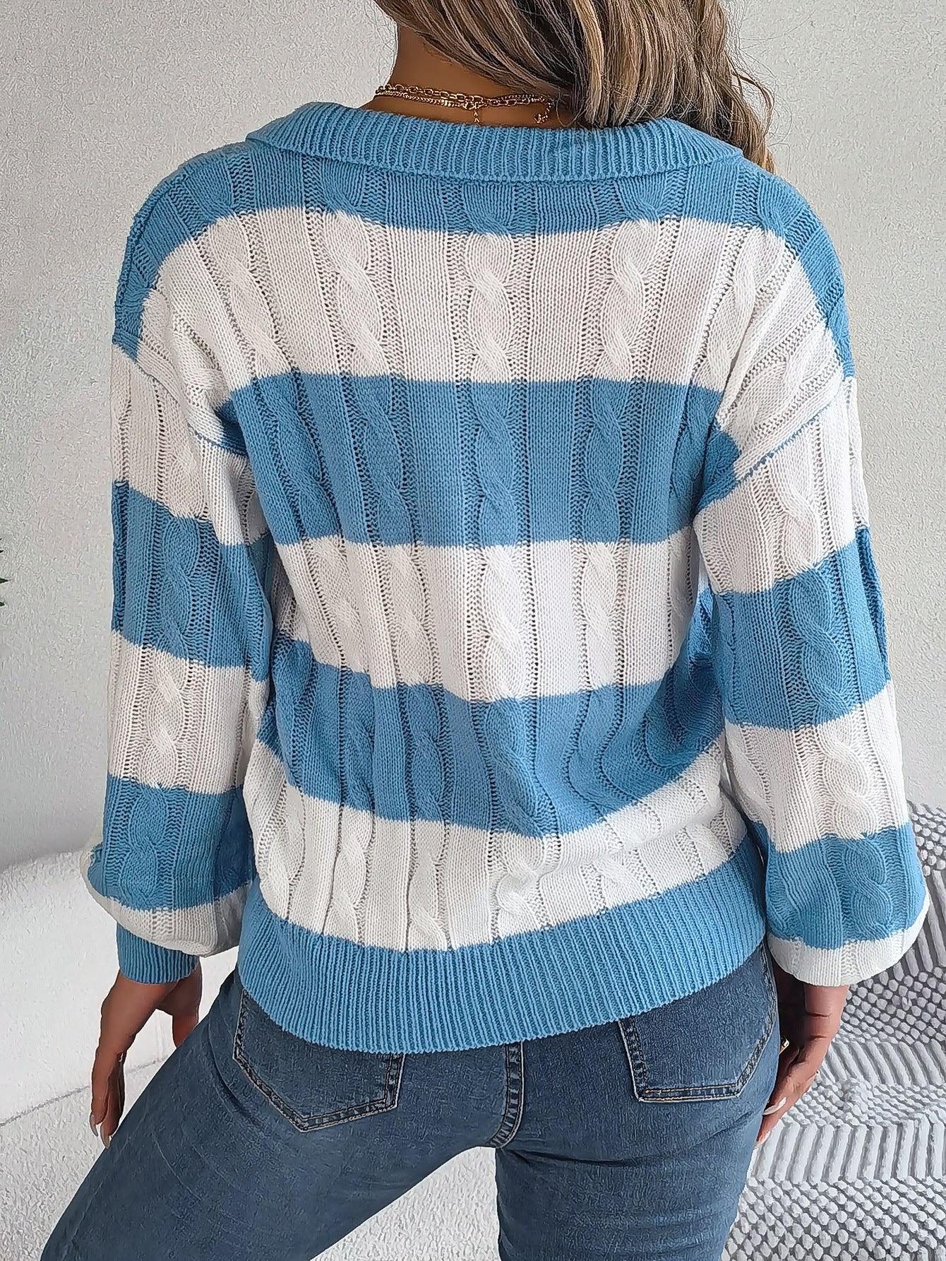 Winter Twist Lantern Striped Casual Pullover Sweater