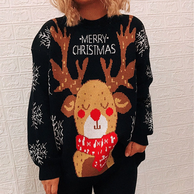 Christmas Sleepy Reindeer Knitted Pullover Sweater