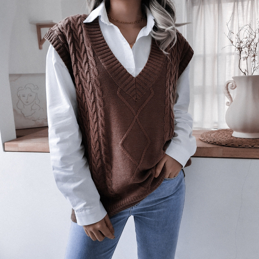 Casual Twist Knitted Loose Sweater Vest