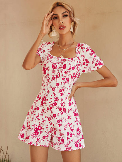 Eleganter, mit Blumenmuster bedruckter Spitzen-Strampler