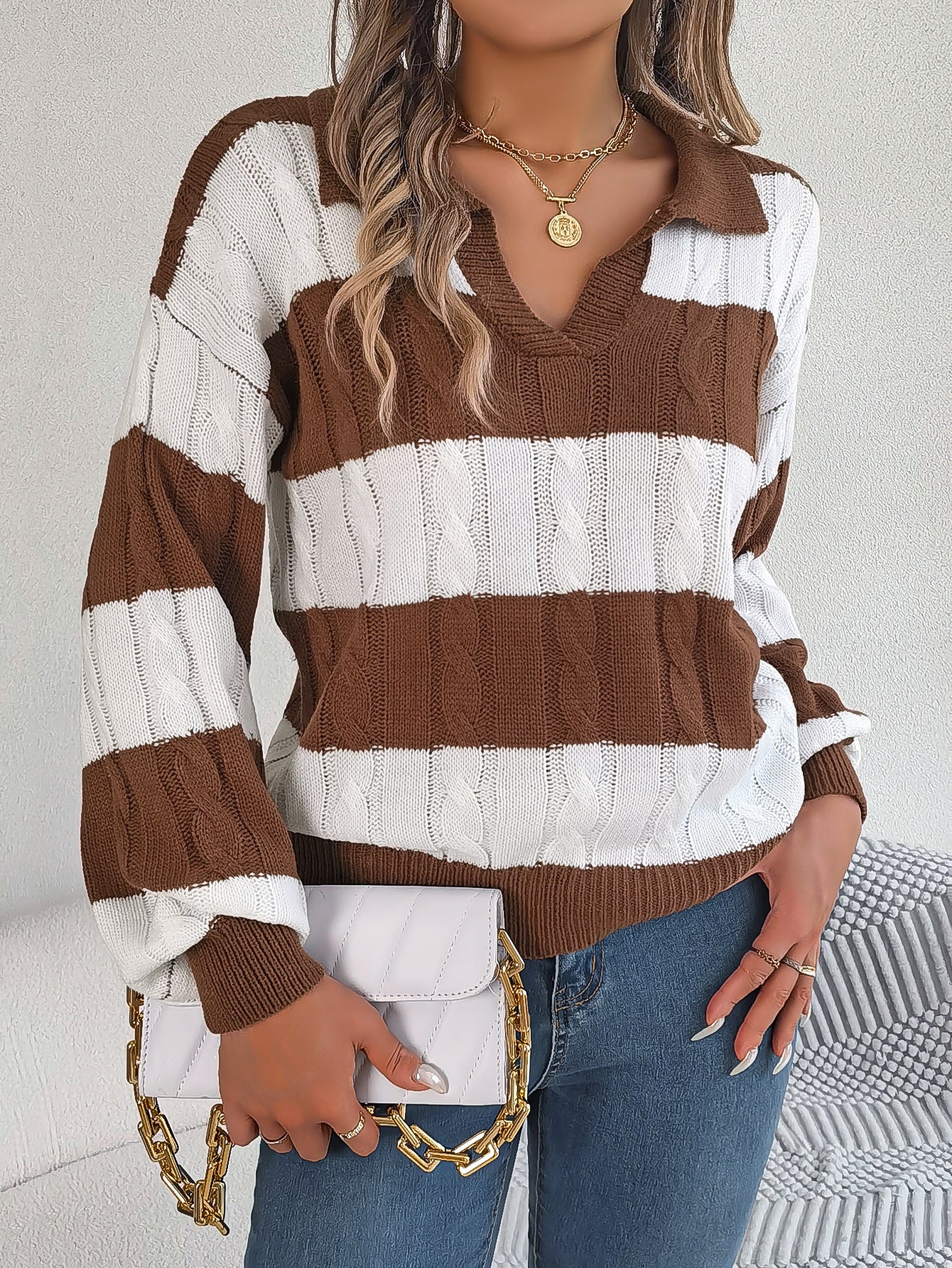 Winter Twist Lantern Striped Casual Pullover Sweater