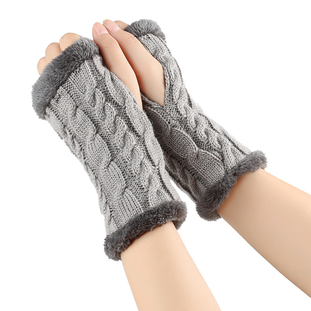 Fleece Lined Fluffy Twist Knitted Gloves