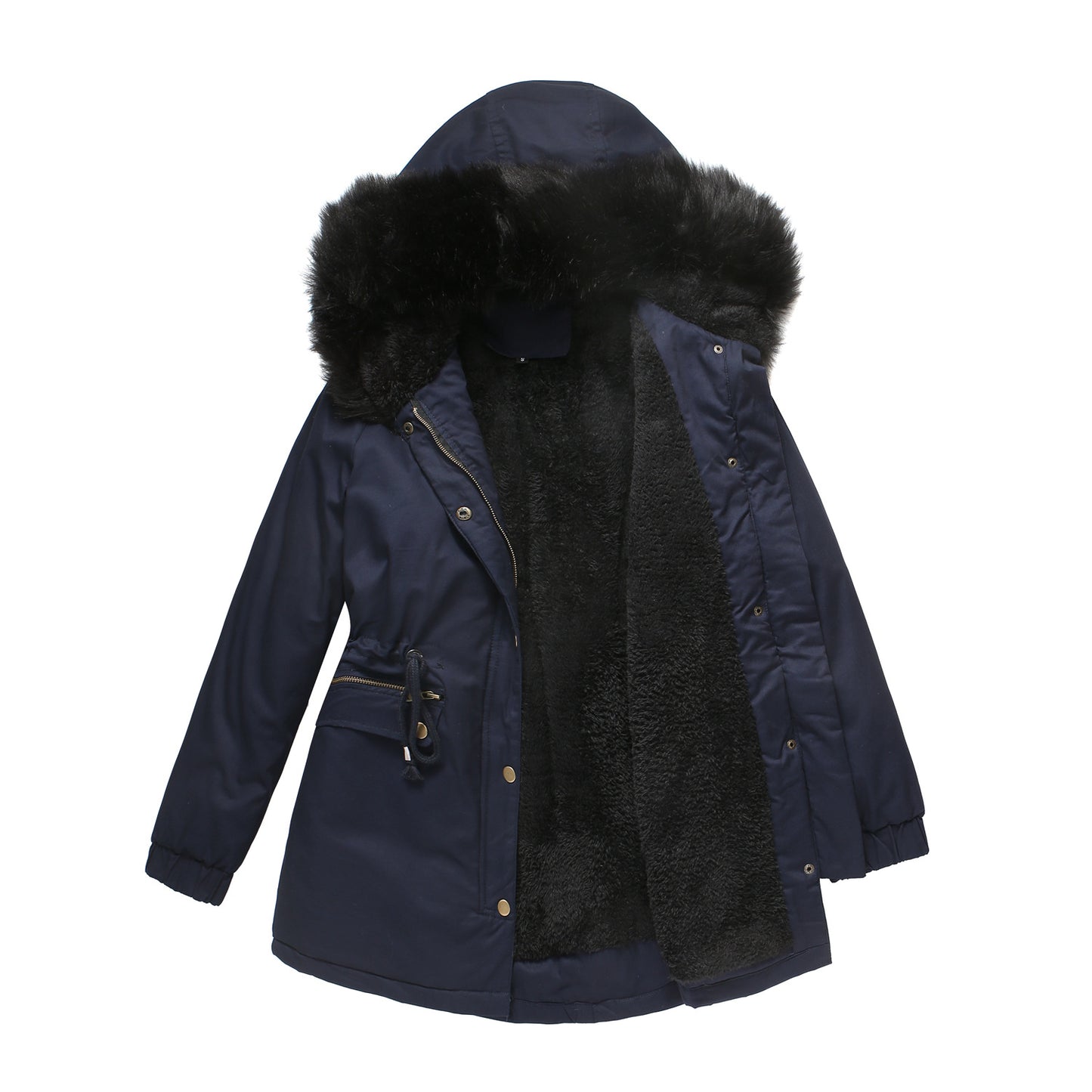 Fleece Lined Fur Collar Hooded Jacket Parkas