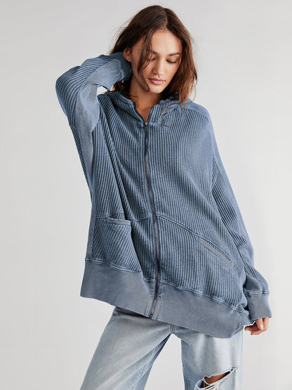 Long Zipper Open Front Cardigan Hoodie