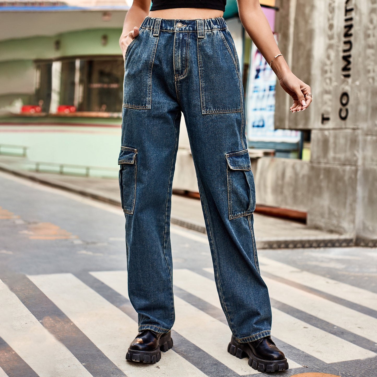 Casual Semi Elastic Denim Pants