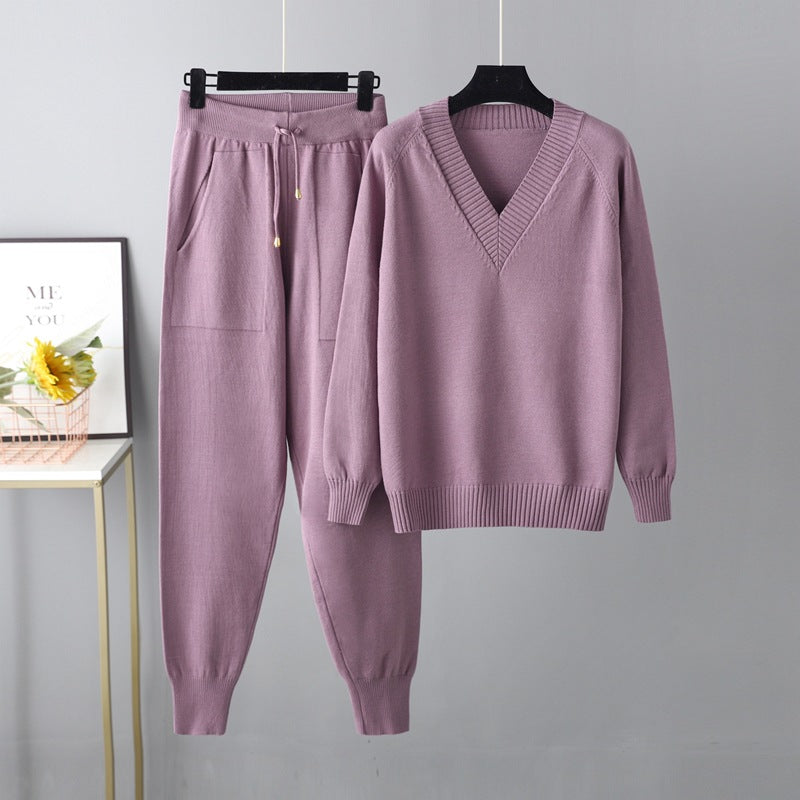 2 Pieces Winter Casual Pullover Sweater Pant Set