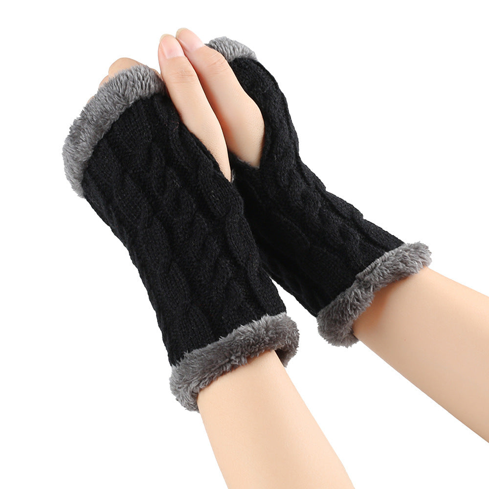 Fleece Lined Fluffy Twist Knitted Gloves