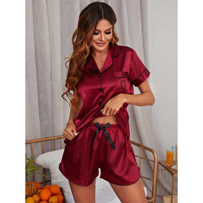 Ice Silk Spring Short Sleeved Shorts Pajamas Set