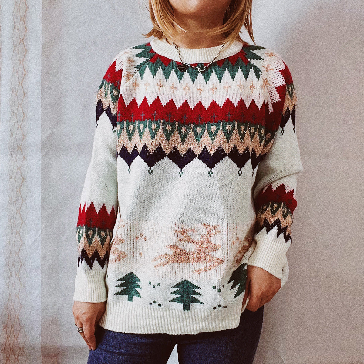 Christmas Thickened Raglan Sleeve Pullover Sweater