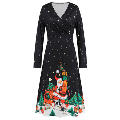 Long Sleeved Christmas Printed Party Play Maxi Dress