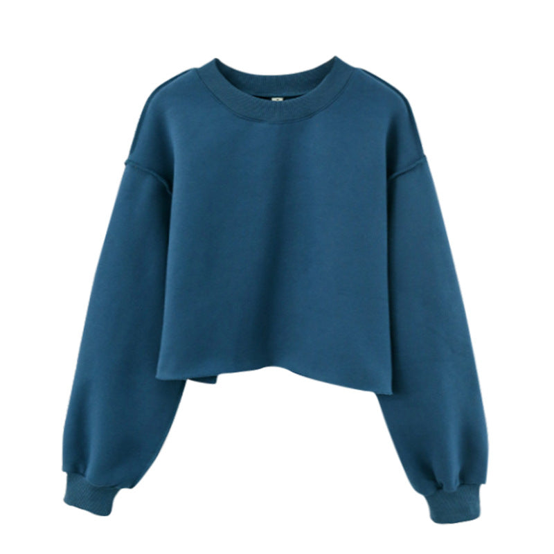 Fleece Lined Long Sleeve Short Cropped Sweatshirt