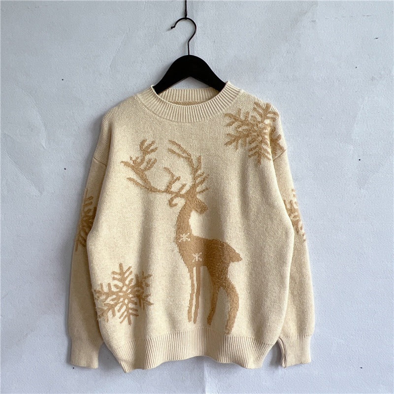 Christmas Snowflake Deer Jacquard Knitted Sweater