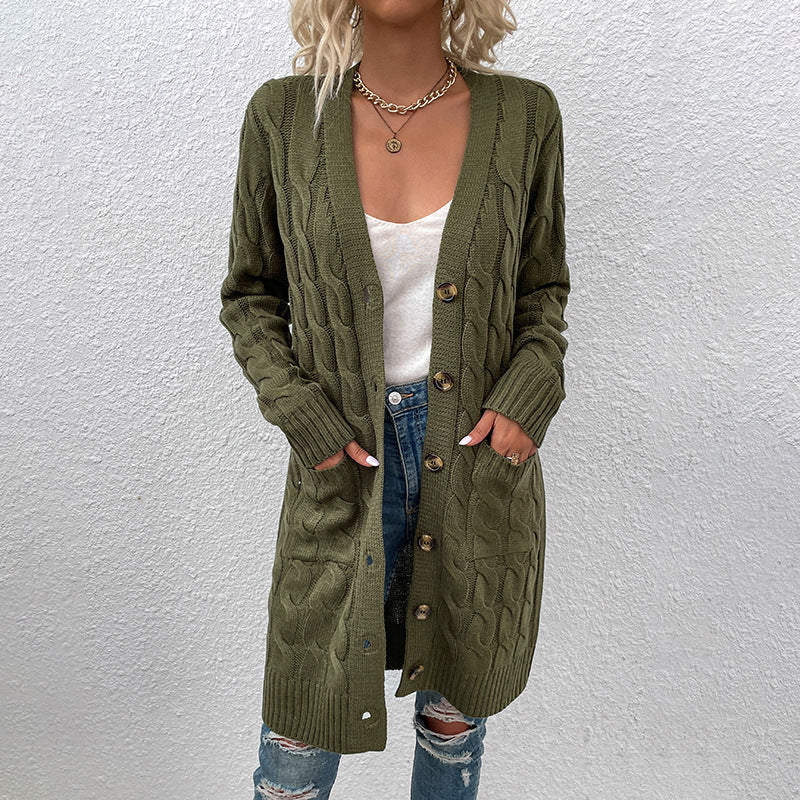 Casual Long Cable Knitted With Pockets Cardigan