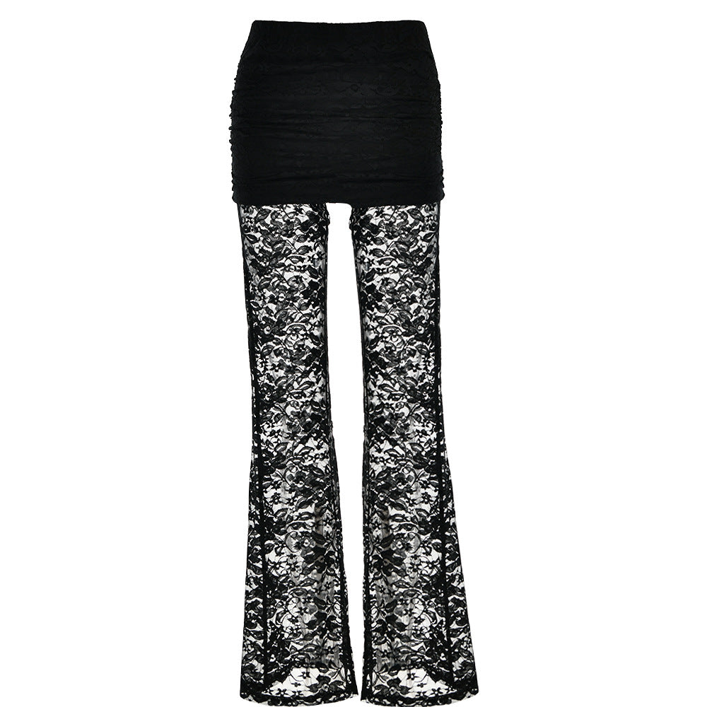 Floral Lace Slim Fit Hollow Out Flared Pants