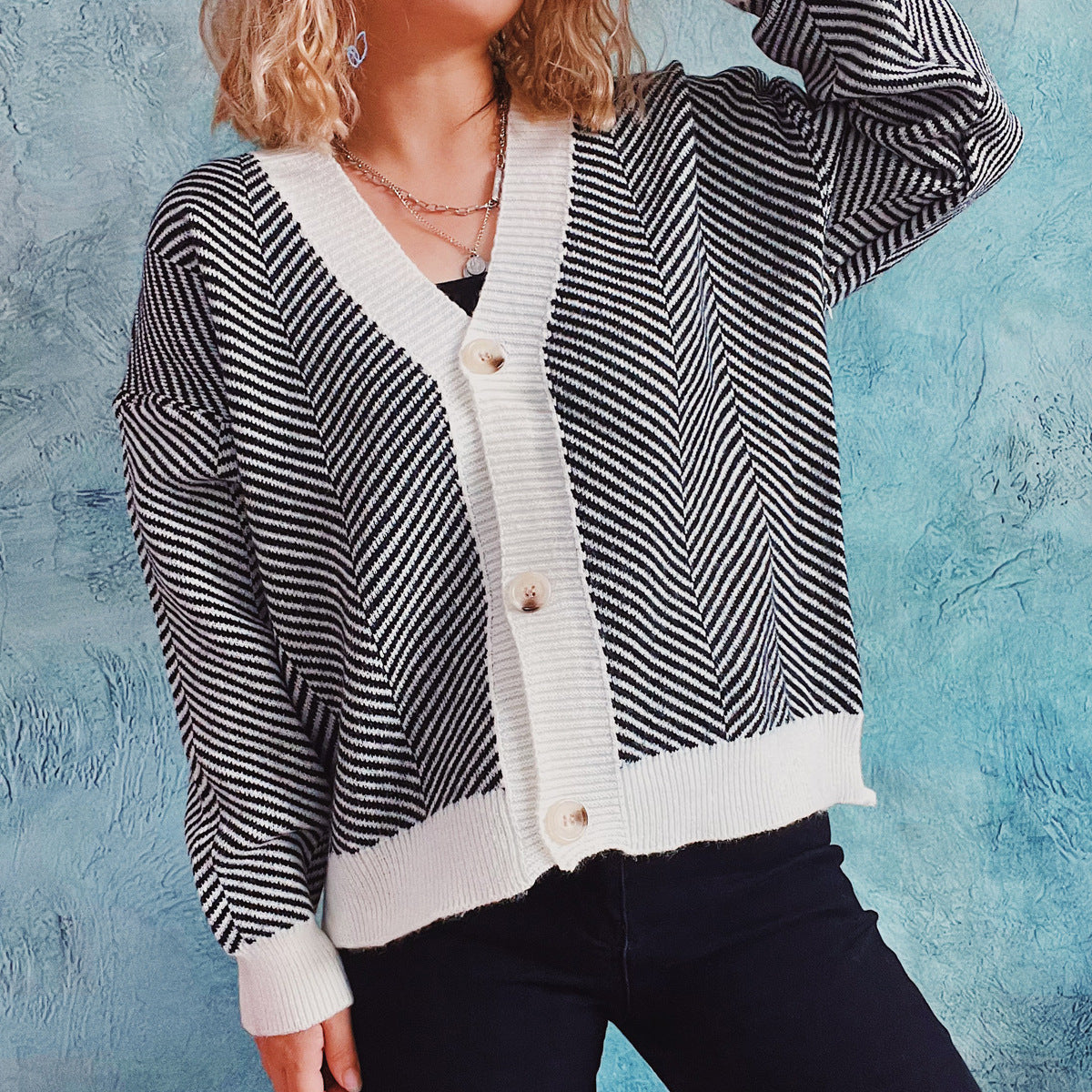 Winter Diagonal Striped Casual Cardigan Sweater