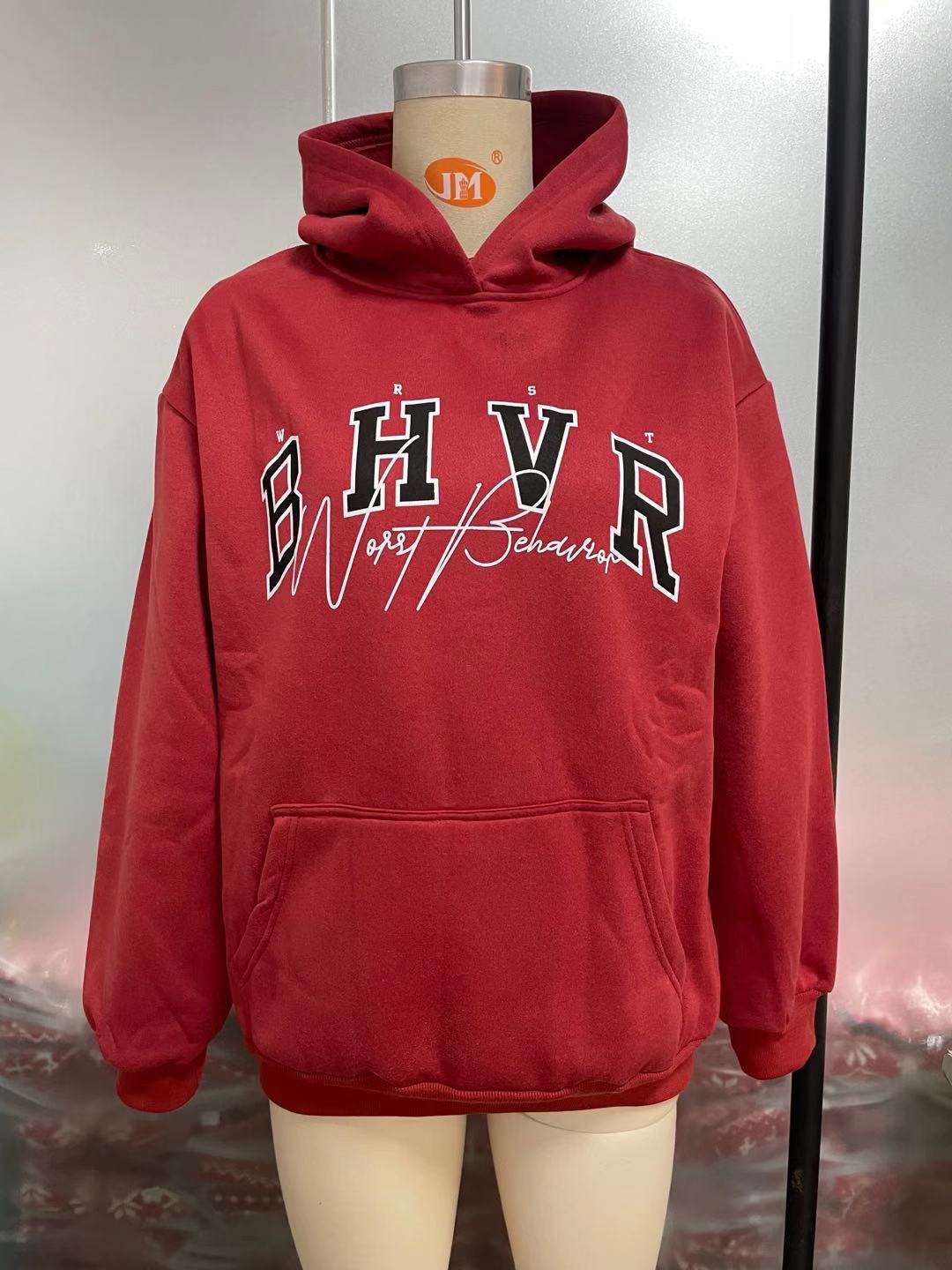 BHVR Printed Casual Pullover Velvet Hoodie