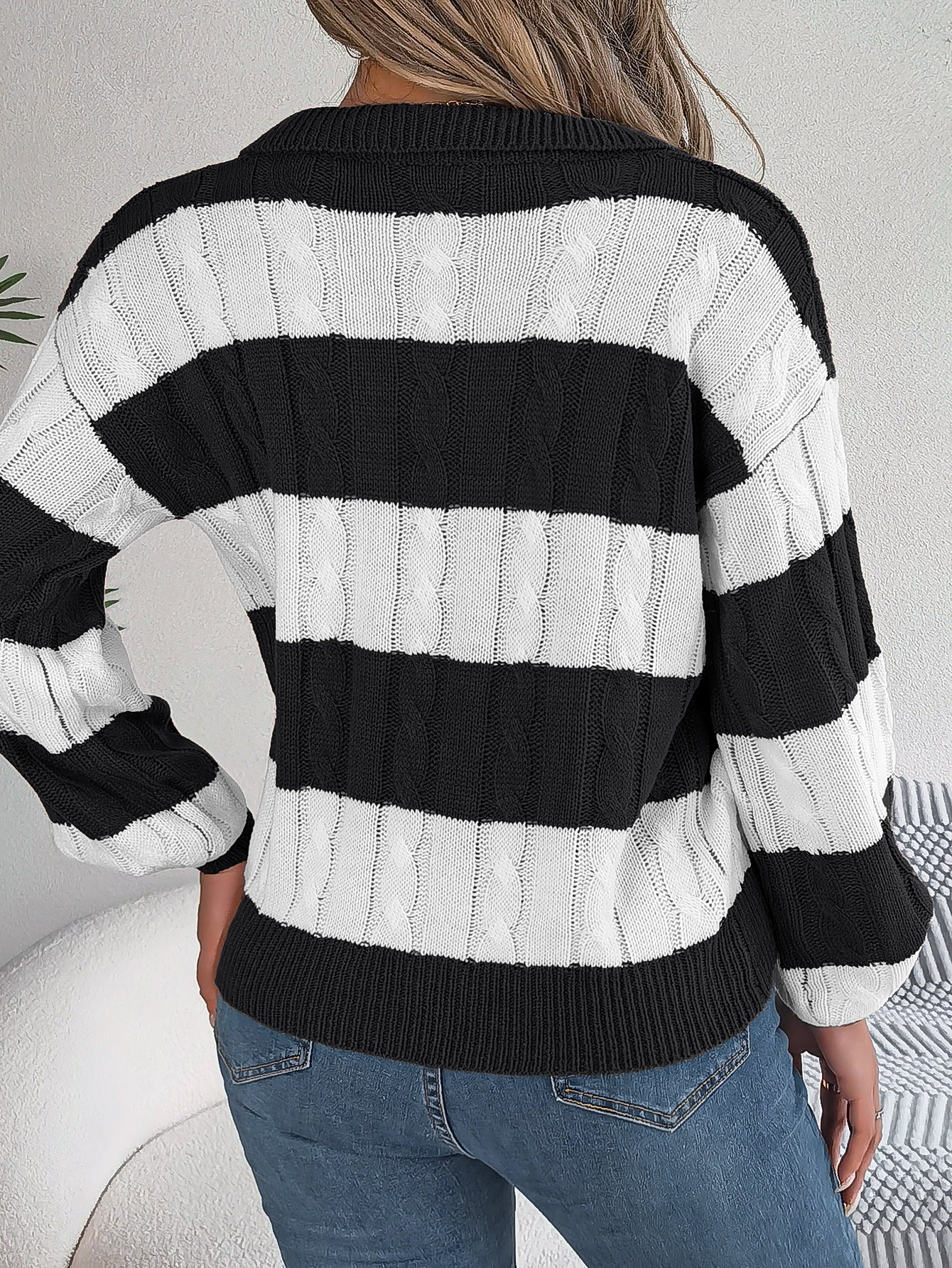 Winter Twist Lantern Striped Casual Pullover Sweater