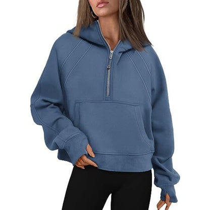 Casual Half Zipper Velvet Sweatshirt Hoodie