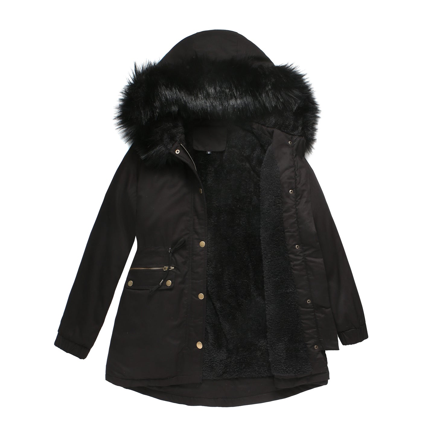 Fleece Lined Fur Collar Hooded Jacket Parkas