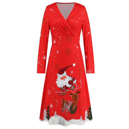 Long Sleeved Christmas Printed Party Play Maxi Dress