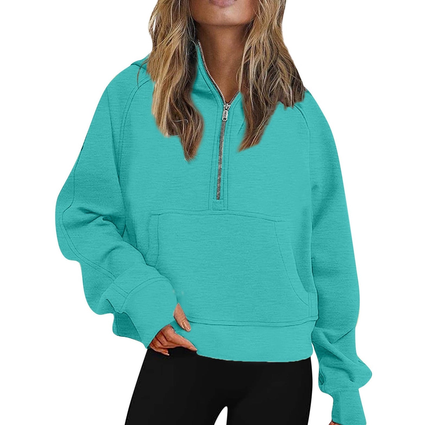 Winter Half Zipper Fleece Lined Sweater Hoodie