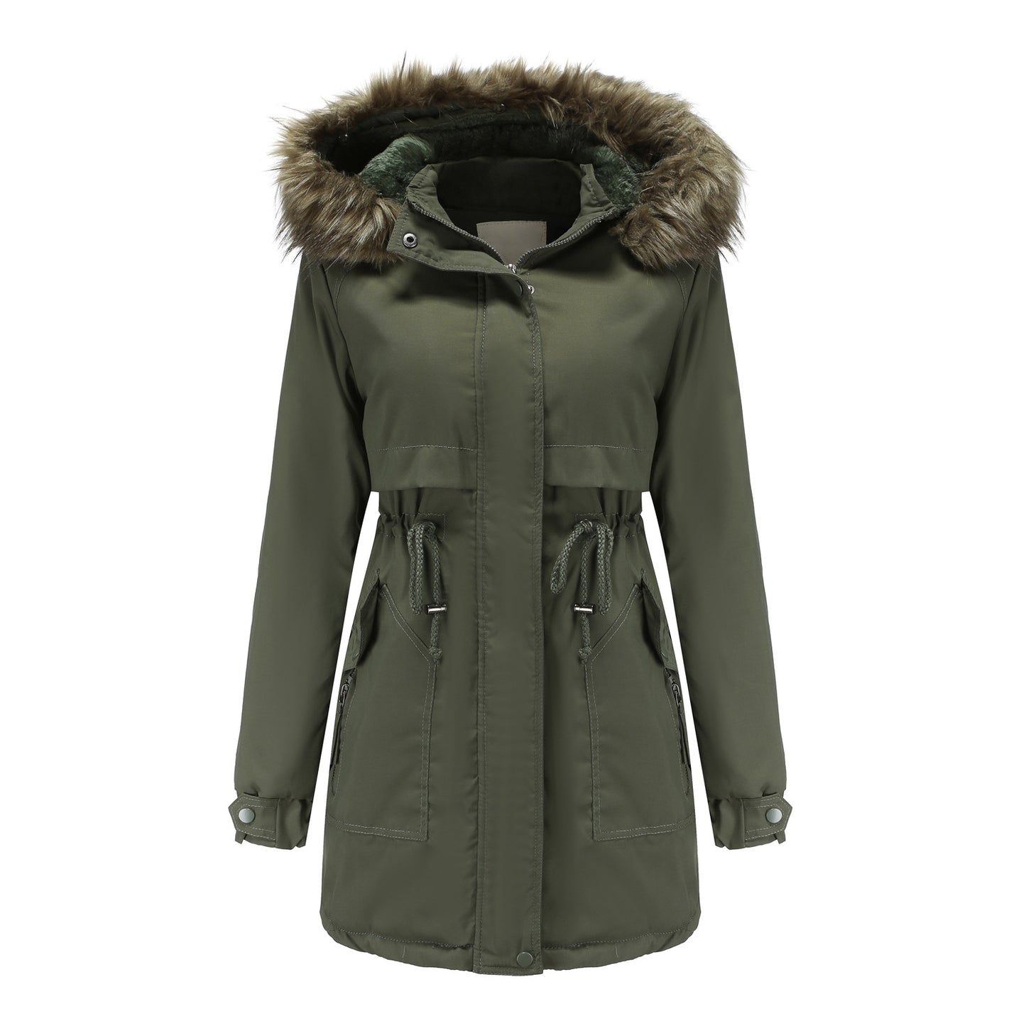 Detachable Fur Collar Quilted Coat Parkas